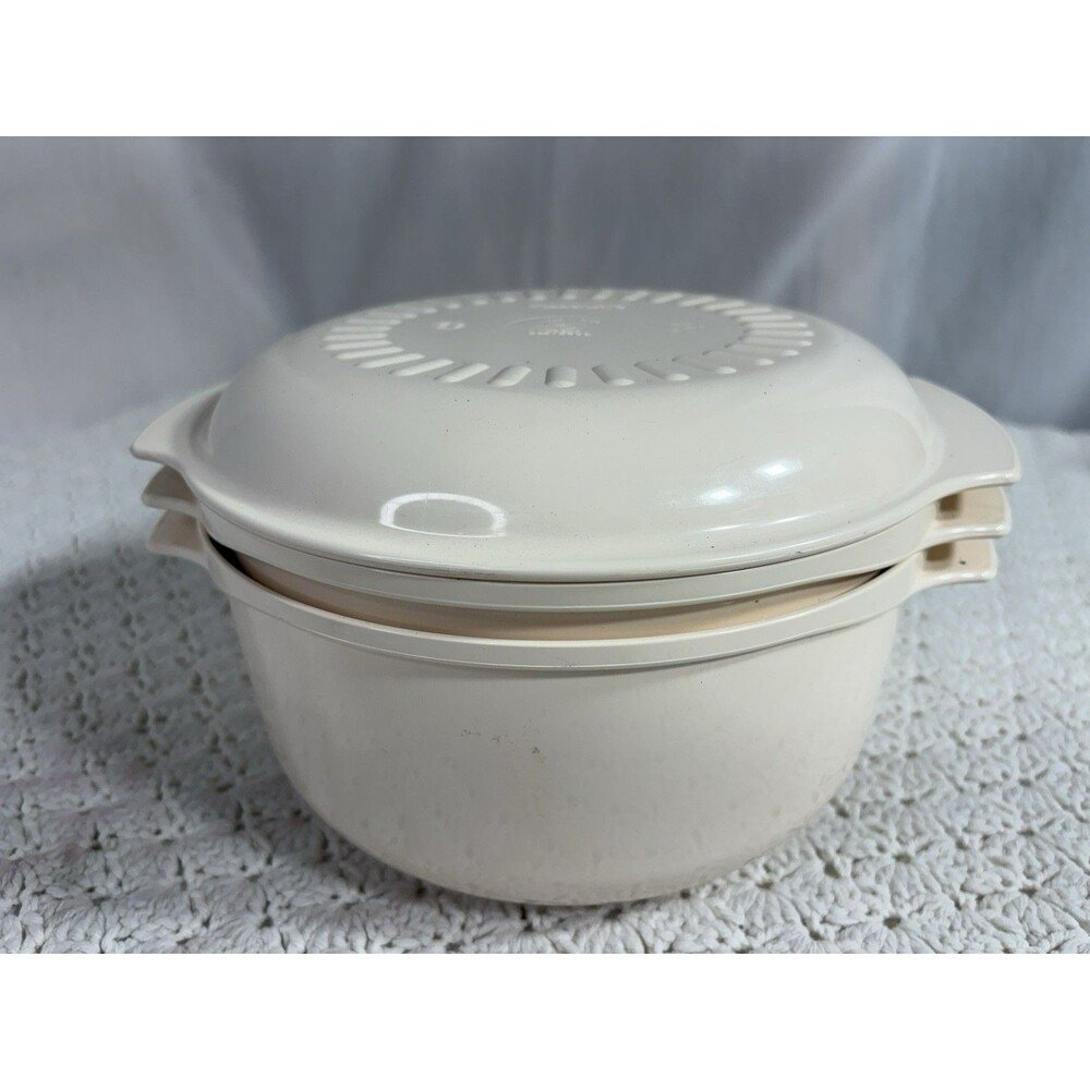 Tupperware 3 Piece Set of Tupperware 3 Qt Almond Stack Cooker Microwave Cooking